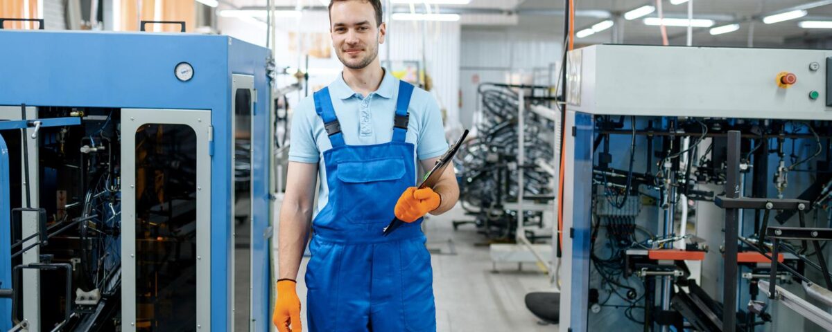 mężczyzna pokazuje używane maszyny cnc